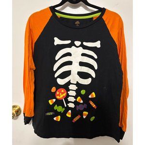 Way to Celebrate! Halloween Theme T Shirt Medium 8-10 Long Sleeve Black Orange